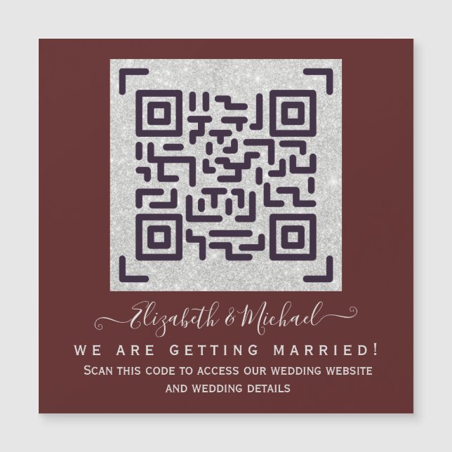 MAGNETISCHE BURGUNDY QR SCANNING CODE Wedding Deta Magnetkarte (Vorderseite)