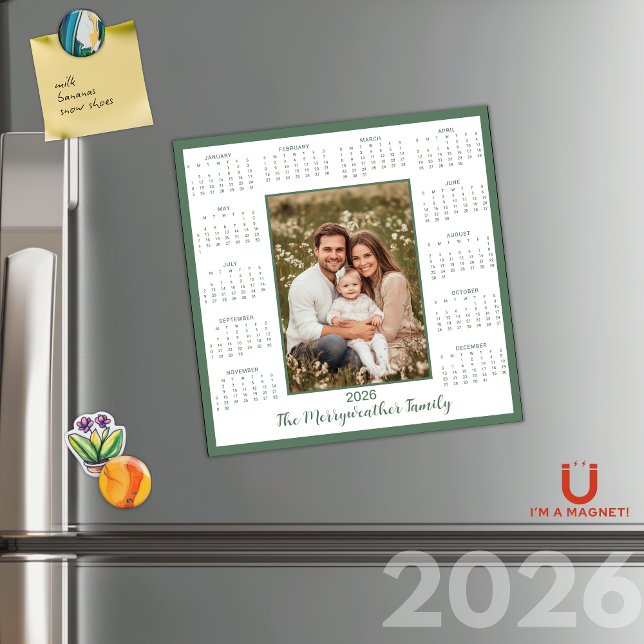 Magnetkalender 2026 Magnetkalender für grünes Foto Magnetkarte (2026 Sage Green Photo Magnetic Calendar)