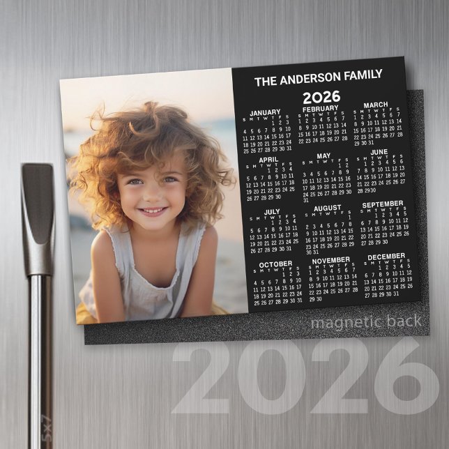 Magnetkalender - Foto Volljährig anzeigen Modern Magnetkarte (2026 Calendar Magnet with Custom Photo)