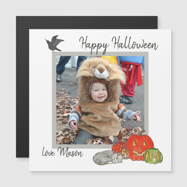 Magnetkarte des niedlichen Kid-Halloween-Fotos (Vorne/Hinten)
