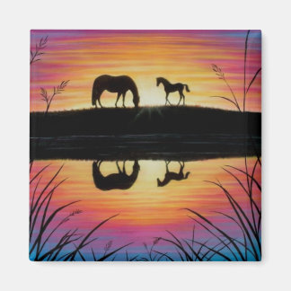 Magnetquadrat für Mare und Fohlen-Sunrise Magnet