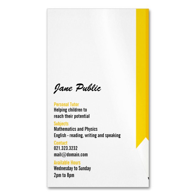 Magnets de Carte de visite personnel Tutor (devant Vertical)