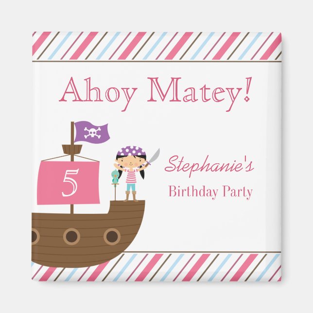 Magnets de la fête d'anniversaire de la fille rose (Devant)
