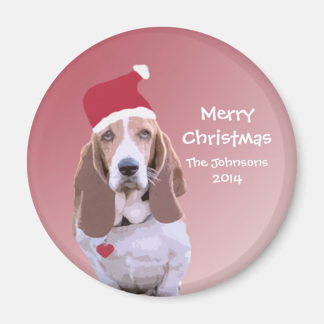 Magnets de Père Noël personnalisées Basset Hound (Devant)