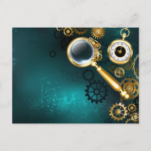 Magnifier in Steampunk Style Ankündigungspostkarte