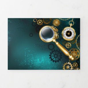 Magnifier in Steampunk Style Dreifach Gefaltete Einladung