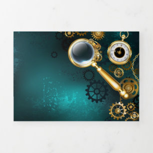 Magnifier in Steampunk Style Dreifach Gefaltete Karte
