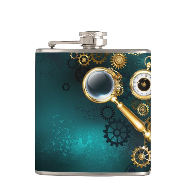 Magnifier in Steampunk Style Flachmann (Vorderseite)