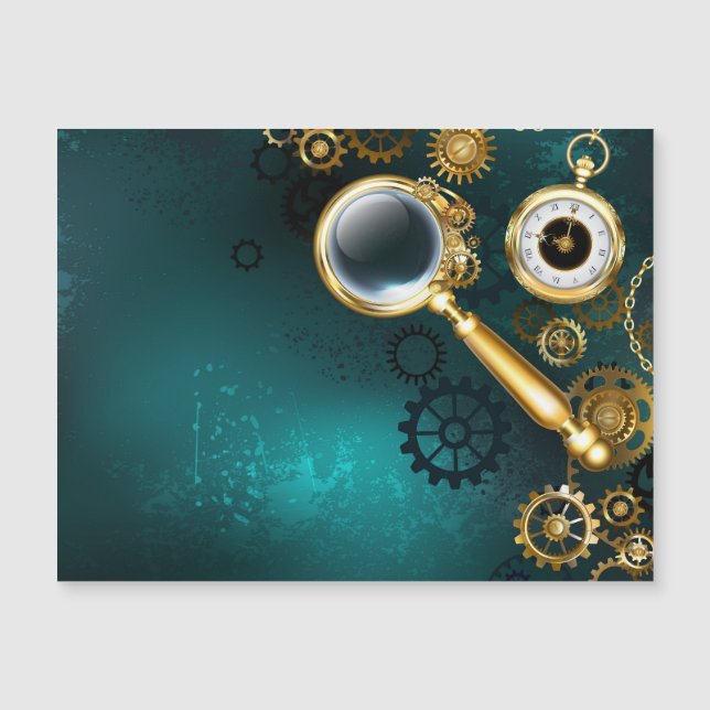 Magnifier in Steampunk Style Magneteinladung (Vorderseite)