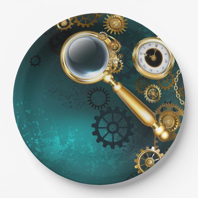 Magnifier in Steampunk Style Pappteller (Vorderseite)