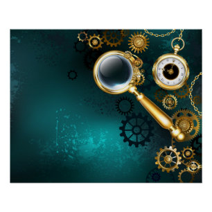 Magnifier in Steampunk Style Poster