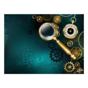 Magnifier in Steampunk Style Poster