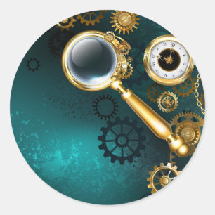 Magnifier in Steampunk Style Runder Aufkleber