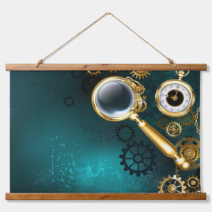 Magnifier in Steampunk Style Wandteppich Mit Holzrahmen