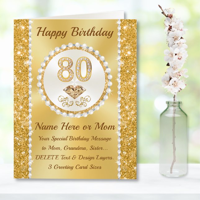 Magnifique, 80e carte d'anniversaire pour maman, m (Birthday cards for 80 year old woman. Sister 80th birthday card. Personalised 80th birthday cards.)