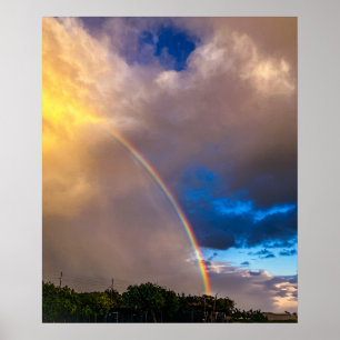 Magnifique arc-en-ciel avec ciel bleu et affiche d