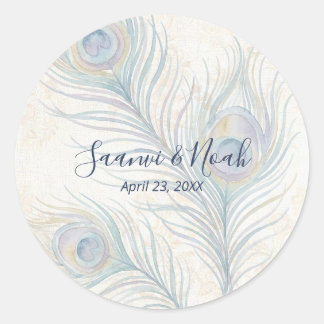 Magnifique autocollant rond de mariage à plumes de