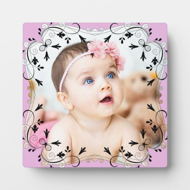 Magnifique Black Script Bordure Baby Photo Plaque (Devant)