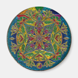 Magnifique bleu, vert jaune Mandala Magnet