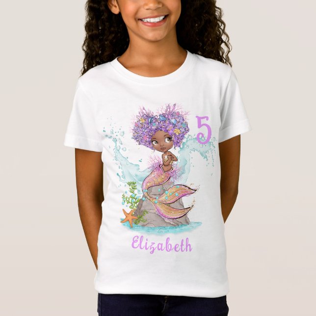 Magnifique Brown Sirène Anniversaire T-shirt fille (Devant)