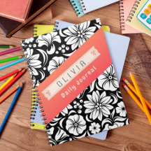 Magnifique cahier quotidien noir et blanc orange n