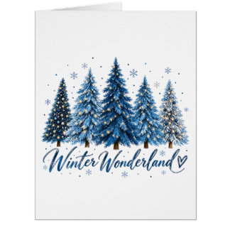 Magnifique carte de Noël aux pins bleus en hiver 