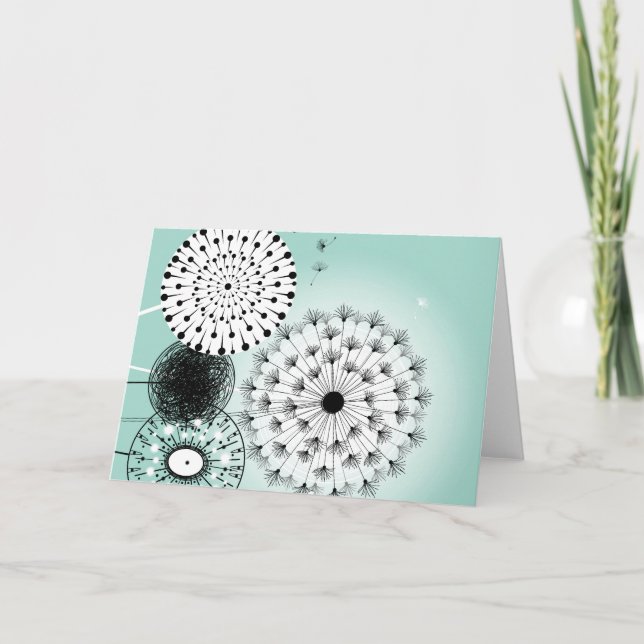 Magnifique carte de voeux bleu Dandelions (Devant)