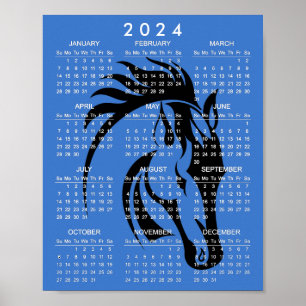 Magnifique Cheval Noir Affiche de Calendrier 2024