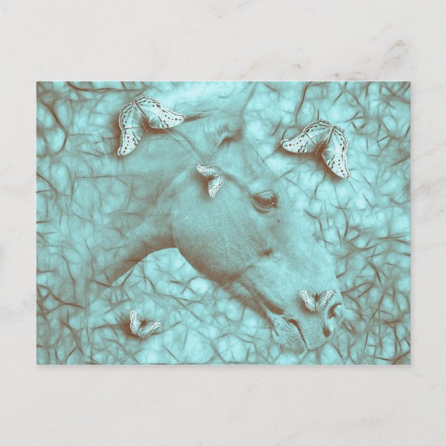 Magnifique cheval & papillons carte postale horizo (Devant)