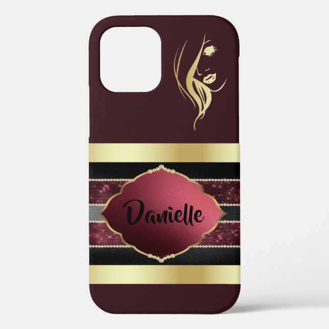 Magnifique coque iphone personnalisé Gold/Maroon (Verso)