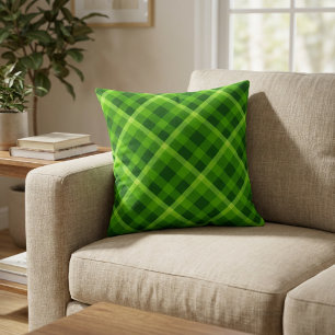Magnifique Coussin de Jet en Carreaux Verts Arbre