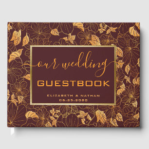 Magnifique Gold Floral Bungundy Mariage livre d'hô