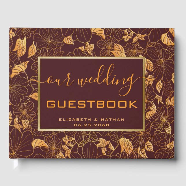 Magnifique Gold Floral Bungundy Mariage livre d'hô (Recto)