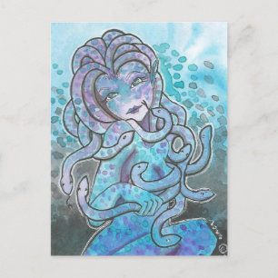 Magnifique Gorgon bleu Medusa Imaginaire Art Carte