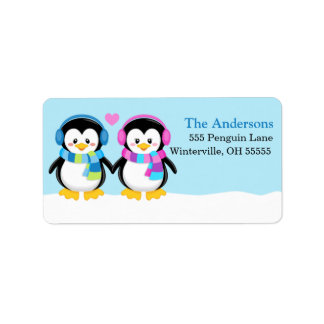 Magnifique hiver Earmuff Penguins Étiquette de adr