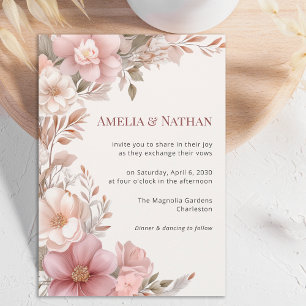 Magnifique invitation de mariage florale en rose p