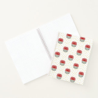 Magnifique journal floral rouge à pois jaunes