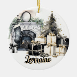 Magnifique ornement de Noël noir, blanc et or