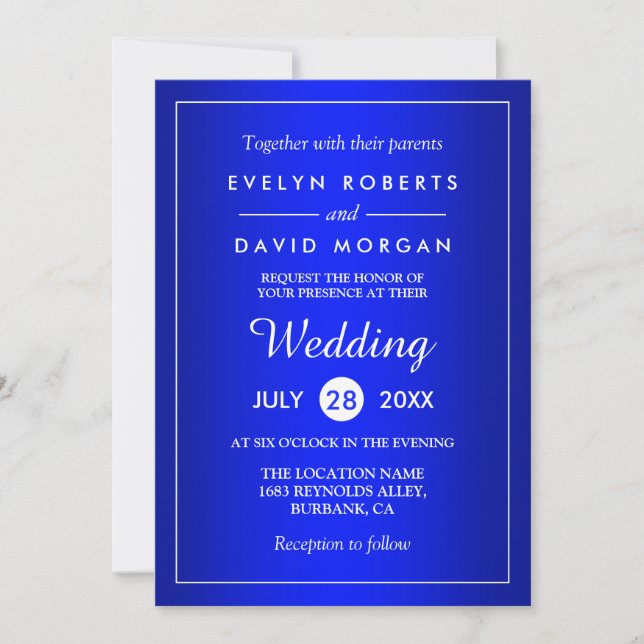 Magnifique Royal Blue Classy Faire-part de mariage (Devant)