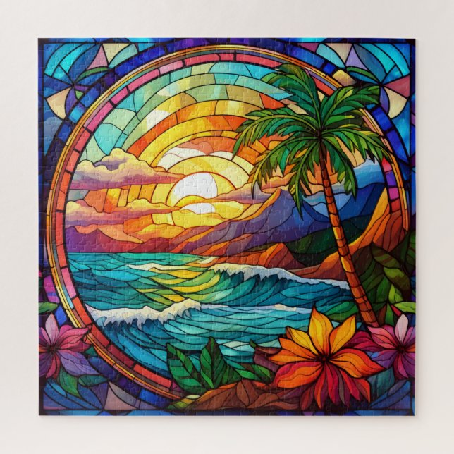 Magnifique Tropical vitrail art puzzle (Vertical)