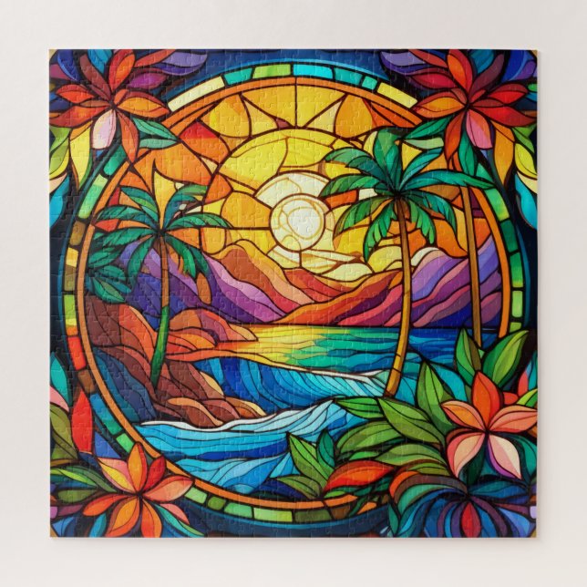 Magnifique Tropical vitrail art puzzle (Vertical)