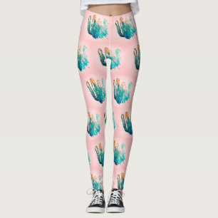 Magnifiques Leggings à motif de cactus rose turquo