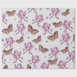 Magnolia and butterflies, watercolor pattern geschenkpapier