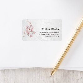 Magnolia Arch Address Label | Pink Floral Marble Adressaufkleber