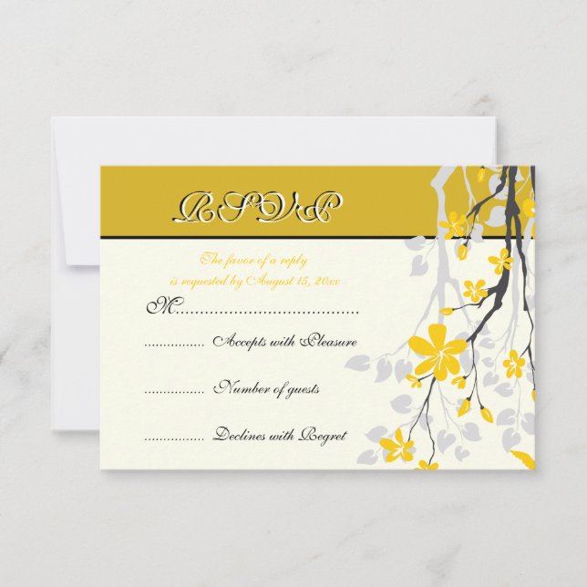 Magnolia Ast gelbe Blumen Hochzeit RSVP Karte (Vorderseite)