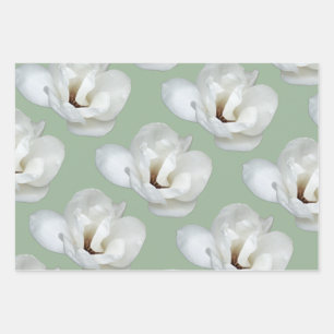 Magnolia auf Grün Geschenkpapier Set