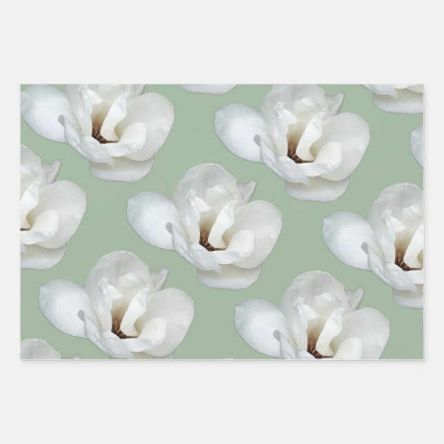 Magnolia auf Grün Geschenkpapier Set (Vorderseite)