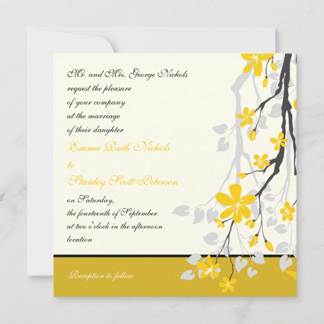 Magnolia aux fleurs jaunes faire-part de mariage (Devant)