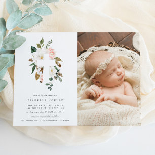 Magnolia Baptême Photo Invitation
