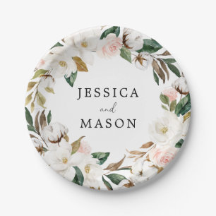 Magnolia Baumwoll-Monogramm-Junggesellinnen-Abschi Pappteller